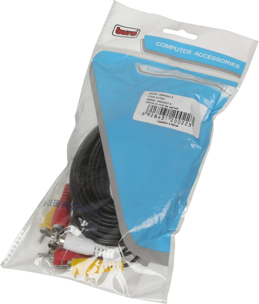 Кабель соединительный аудио-видео Buro 3хRCA (m)/3хRCA (m) 5м. черный (BAAC027-5)