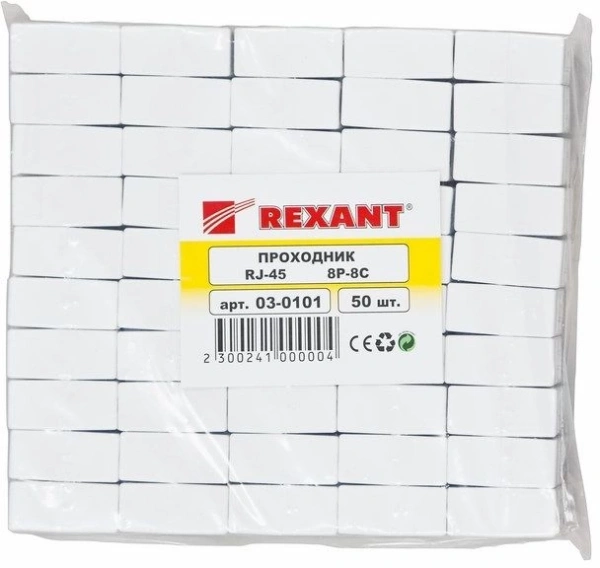 Адаптер Rexant 03-0101 проходной RJ45 кат.5E UTP бел.