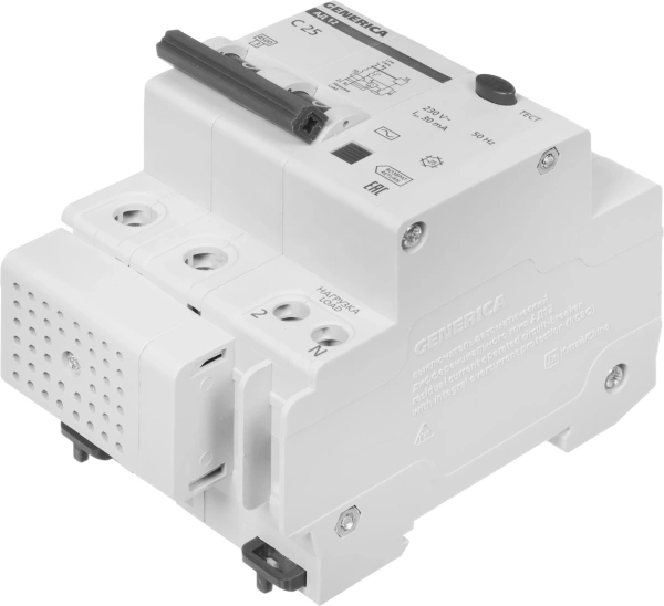 Выключатель автом. дифф. тока IEK MAD15-2-025-C-030 АД12 Generica 25A тип C 4.5kA 30мА AC 2П 230В 4мод серый (упак.:1шт)