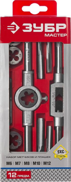 Набор метчиков и плашек Зубр 28121-H12 12 предметов (жесткий кейс)