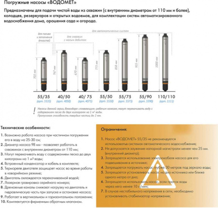 Насос скважинный Джилекс Водомет 55/35 460Вт 3300л/час (в компл.:Фирменный обратный клапан) (5535)