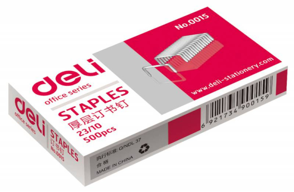 Скобы для степлера 23/10 Deli E0015 оцинкованные кор.карт. (упак.:500шт.)