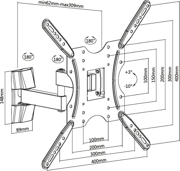 Кронштейн для телевизора Ultramounts UM903 черный 32"-55" макс.20кг настенный поворотно-выдвижной и наклонный