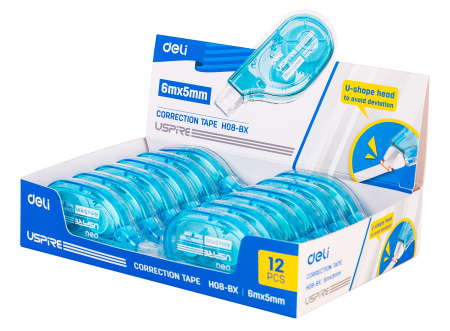 Лента коррект. Deli EH08-BX 6мх5мм голубой корпус белый дисплей картонный