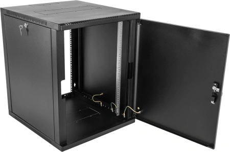 Шкаф коммутационный ЦМО (ШРН-12.350.1-9005) настенный 12U 600x359мм пер.дв.стекл 200кг черный 300мм 180град.