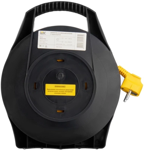 Удлинитель силовой IEK Industrial (WKP14-10-04-10) 3x1.0кв.мм 4розет. 10м ПВС 10A катушка желтый