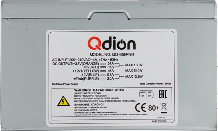 Блок питания Qdion ATX 650W Q-DION QD650-PNR 80+ 80+ (24+4+4pin) APFC 120mm fan 5xSATA