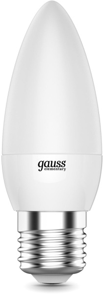 Лампа светодиодная Gauss Elementary 8Вт цок.:E27 свеча 220B 3000K св.свеч.бел.теп. C37 (упак.:10шт) (33218)