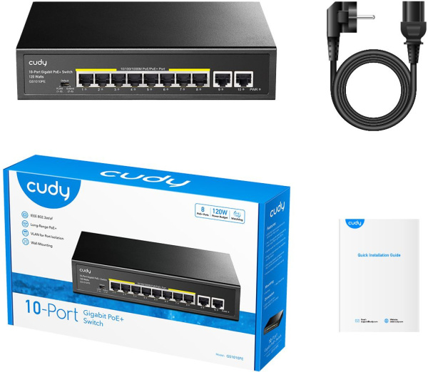 Коммутатор Cudy GS1010PE 10x1Гбит/с 8PoE 8PoE+ неуправляемый
