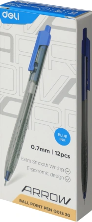 Ручка шариков. автоматическая Deli Arrow EQ01330 прозрачный/синий d=0.7мм син. черн.