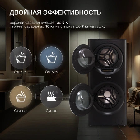 Стиральная машина Hyundai Gemini WMD9423 класс: A+++ загр.фронтальная макс.:15кг (с сушкой) темно-серебристый