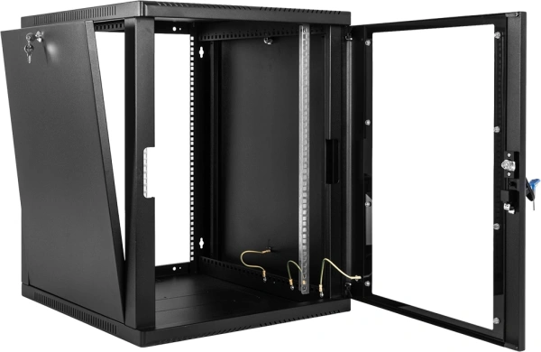 Шкаф коммутационный ЦМО (ШРН-12.350-9005) настенный 12U 600x359мм пер.дв.стекл 200кг черный 300мм 180град.