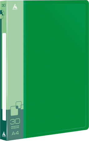 Папка с 30 прозр.вклад. Бюрократ -BPV30GRN A4 пластик 0.65мм торц.карм с бум. встав зеленый