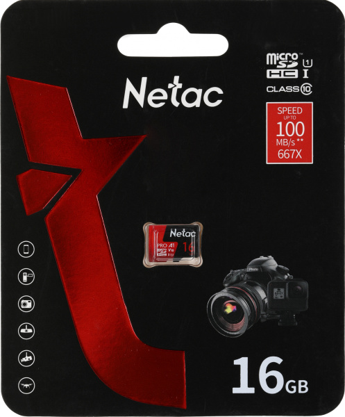 Флеш карта microSDHC 16GB Netac NT02P500PRO-016G-S P500 Extreme Pro V10 A1 w/o adapter
