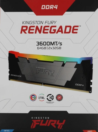 Память DDR4 2x32GB 3600MHz Kingston KF436C18RB2AK2/64 Fury Renegade RGB RTL Gaming PC4-28800 CL18 DI