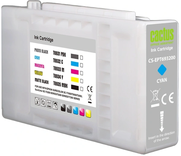 Картридж струйный Cactus CS-EPT693200 T6932 голубой (350мл) для Epson SureColor SC-T3000/T3070/T3200/T5000/5200