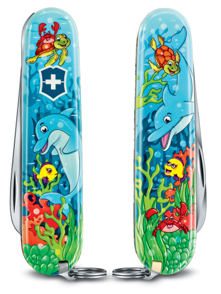 Нож перочинный Victorinox My First Victorinox Dolphin Edition (0.2373.E1) 84мм 9функц. голубой/рисунок карт.коробка