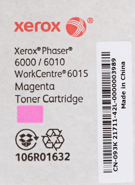 Картридж лазерный Xerox 106R01632 пурпурный (1000стр.) для Xerox Ph 6000/6010N/WC 6015