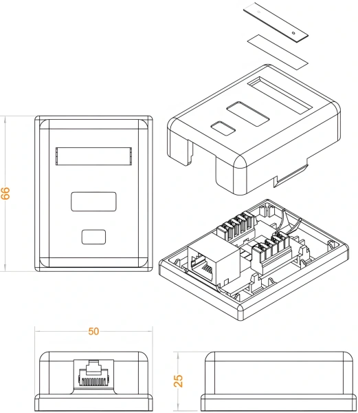 Розетка Hyperline SB1-1-8P8C-C5E-SH-WHRJ45 1 кат.5E FTP бел. (упак.:1шт)
