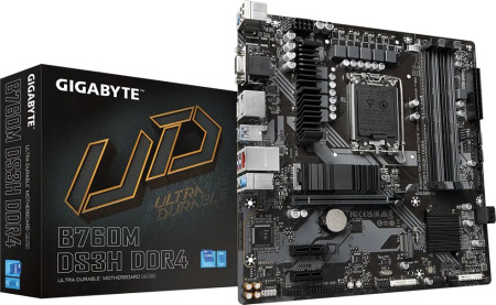 Материнская плата Gigabyte B760M DS3H DDR4 Soc-1700 Intel B760 4xDDR4 mATX AC`97 8ch(7.1) 2.5Gg RAID+VGA+HDMI+DP