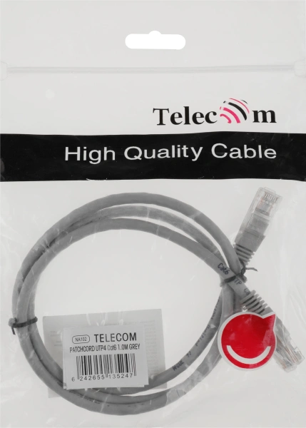 Патч-корд NA102-UTP-C6-1M 10G UTP 4 пары cat6 CCA molded 1м серый RJ-45 (m)-RJ-45 (m)