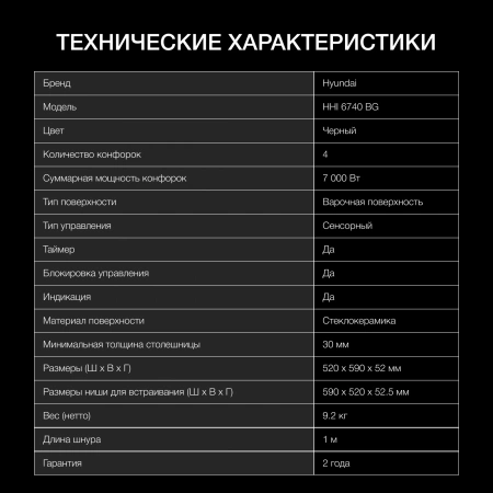Индукционная варочная поверхность Hyundai HHI 6740 BG черный