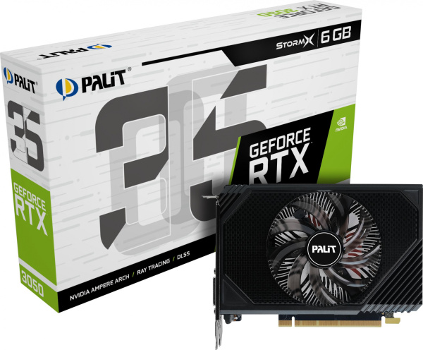 Видеокарта Palit PCI-E 4.0 RTX3050 STORMX NV RTX3050 6Gb 96bit GDDR6 1042/14000 DVIx1/HDMIx1/DPx1/HD