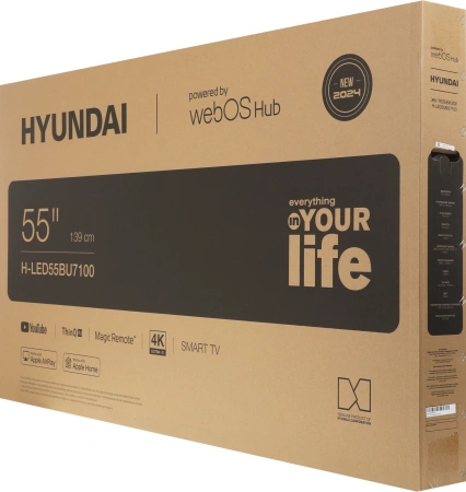 Телевизор LED Hyundai 55" H-LED55BU7100 WebOS Frameless Metal серый/серый 4K Ultra HD 60Hz MEMC DVB-T DVB-T2 DVB-C DVB-S DVB-S2 USB WiFi Smart TV