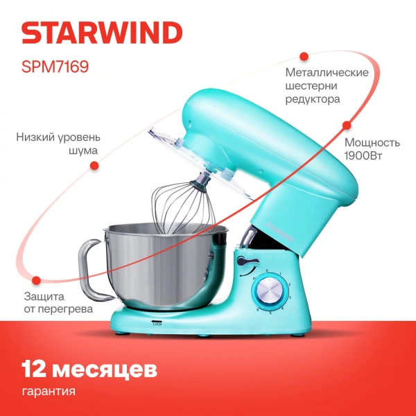 Миксер планетарный Starwind SPM7169 1900Вт бирюзовый