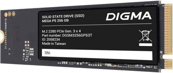 Накопитель SSD Digma PCIe 3.0 x4 256GB DGSM3256GP53T Mega P5 M.2 2280