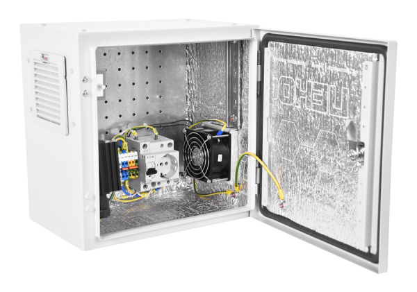 Шкаф монтажный ЦМО Эконом (ШТВ-НЭ-4.4.25-3ААА-Т2) настенный 400x250мм пер.дв.стал.лист задн.дв.спл.стал.лист несъемн.бок.пан. серый 220мм 12кг 400мм IP66 уличный всепогодный с нагревателем с силовыми розетками укомплектованный 60Вт