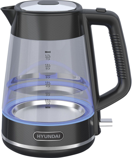 Чайник электрический Hyundai HYK-G3503 1.7л. 2200Вт черный/серебристый корпус: стекло/пластик