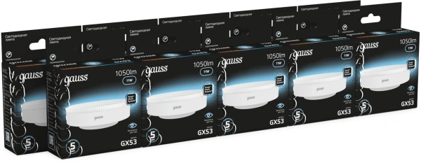 Лампа светодиодная Gauss 108008211 11Вт цок.:GX53 (упак.:10шт) таблетка 150B св.свеч.бел.нейт. GX53