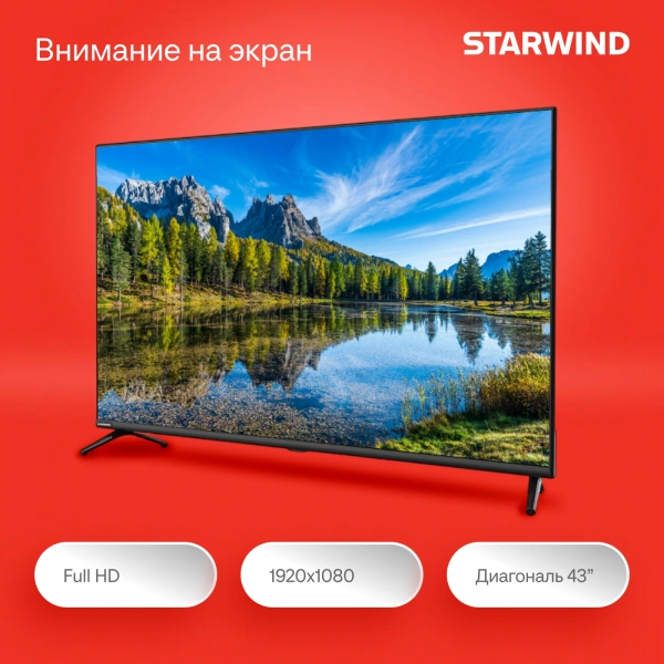 Телевизор LED Starwind 43" SW-LED43SG300 Яндекс.ТВ Frameless черный FULL HD 60Hz DVB-T DVB-T2 DVB-C DVB-S DVB-S2 USB WiFi Smart TV