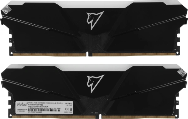 Память DDR4 2x8Gb 3600MHz Netac NTSRD4P36DP-16E Shadow RGB RTL PC4-28800 CL18 DIMM 288-pin 1.35В с радиатором Ret