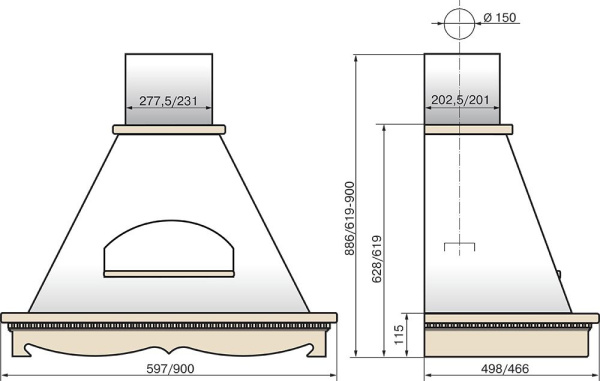 Вытяжка каминная Elikor Бельведер 90П-650-П3Д бежевый/дуб неокрашенный управление: ползунковое (1 мотор)