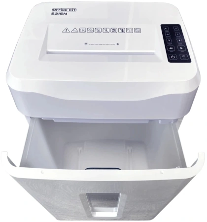 Шредер Office Kit S215N 3,9x38 белый (секр.P-4) фрагменты 22лист. 35лтр. скрепки скобы пл.карты CD