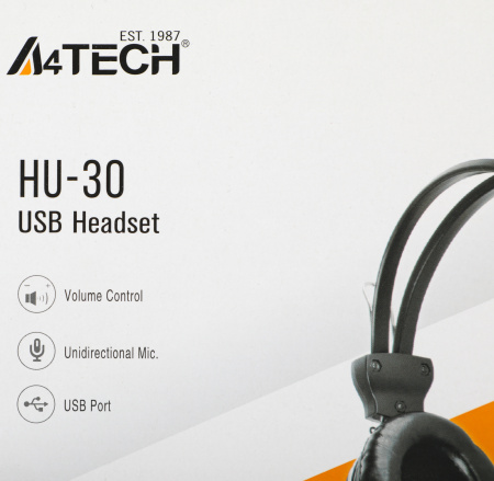 Наушники с микрофоном A4Tech HU-30 черный 2м накладные USB оголовье