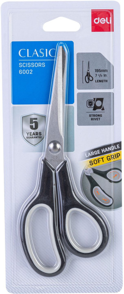 Ножницы Deli E6002 Essential Soft офисные 195мм ТПЭ сталь ассорти/серый блистер