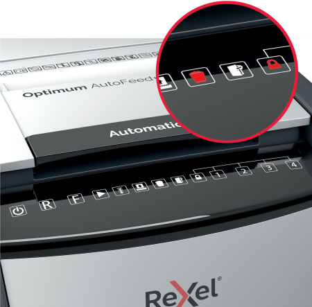 Шредер Rexel Optimum AutoFeed 100X черный с автоподачей (секр.P-4) фрагменты 100лист. 34лтр. скрепки скобы пл.карты