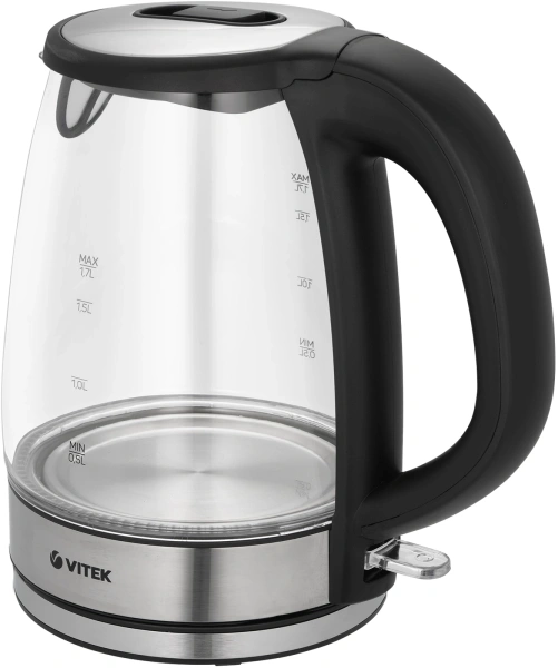 Чайник электрический Vitek VT-1180 1.7л. 2200Вт серебристый/черный корпус: стекло/пластик