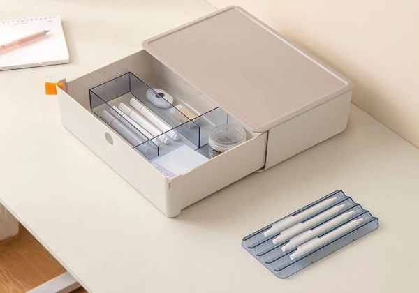 Короб для хранения Deli XDM31pink 1 выдвижной ящик 250x220x125мм 3 разделителя розовый пластик