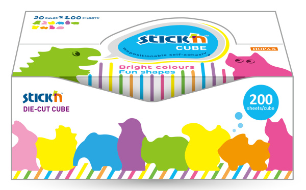 Блок самоклеящийся бумажный Stick`n 21791 64x67мм 200лист. ассорти "животные" дисплей бокс (упак.:30шт)