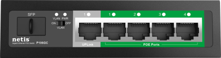 Коммутатор Netis P106GC (L2) 5x1Гбит/с 1SFP 4PoE 60W неуправляемый