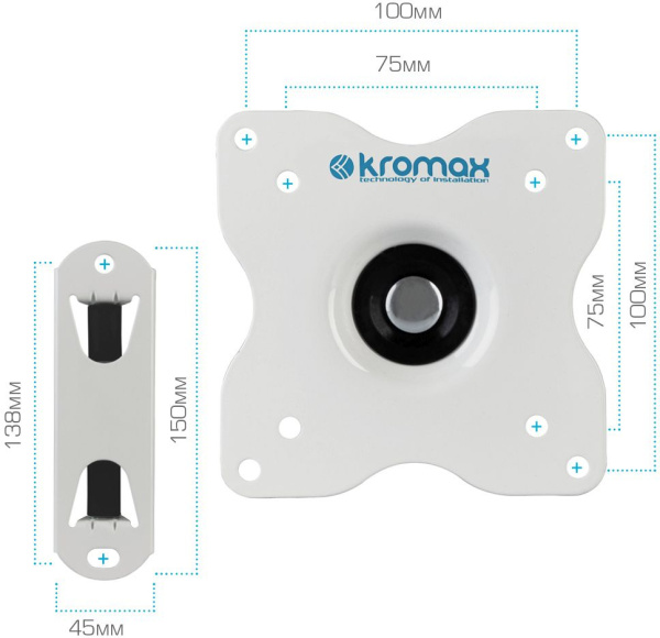 Кронштейн для телевизора Kromax DIX-15W белый 15"-28" макс.30кг настенный поворот и наклон