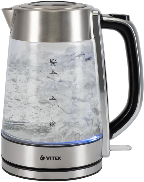 Чайник электрический Vitek VT-1184 1.7л. 2200Вт серебристый корпус: стекло/металл