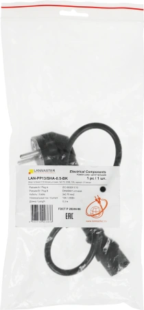 Шнур питания Lanmaster LAN-PP13/SHA-0.5-BK C13-Schuko проводник.:3x0.75мм2 0.5м 220В 10А черный