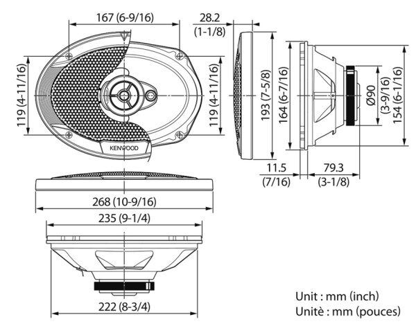 Колонки автомобильные Kenwood KFC-S6976EX 500Вт 87дБ 4Ом 15x23см (6x9дюйм) (ком.:2кол.) коаксиальные трехполосные