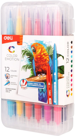 Фломастеры Deli EC151-12 Color Emotion 12цв. пластиковая коробка (12шт.)