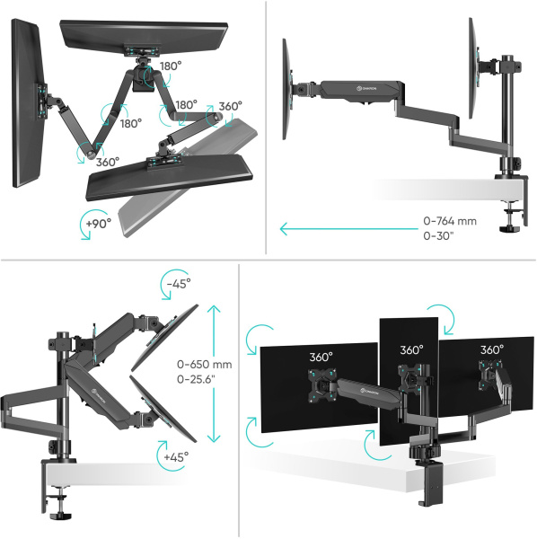 Кронштейн для мониторов Onkron G280 черный 13"-32" макс.24кг настольный поворот и наклон верт.перемещ.